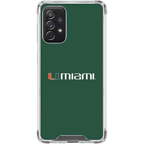 University of Miami Horizontal Mark on Green Galaxy A72 5G Clear Case